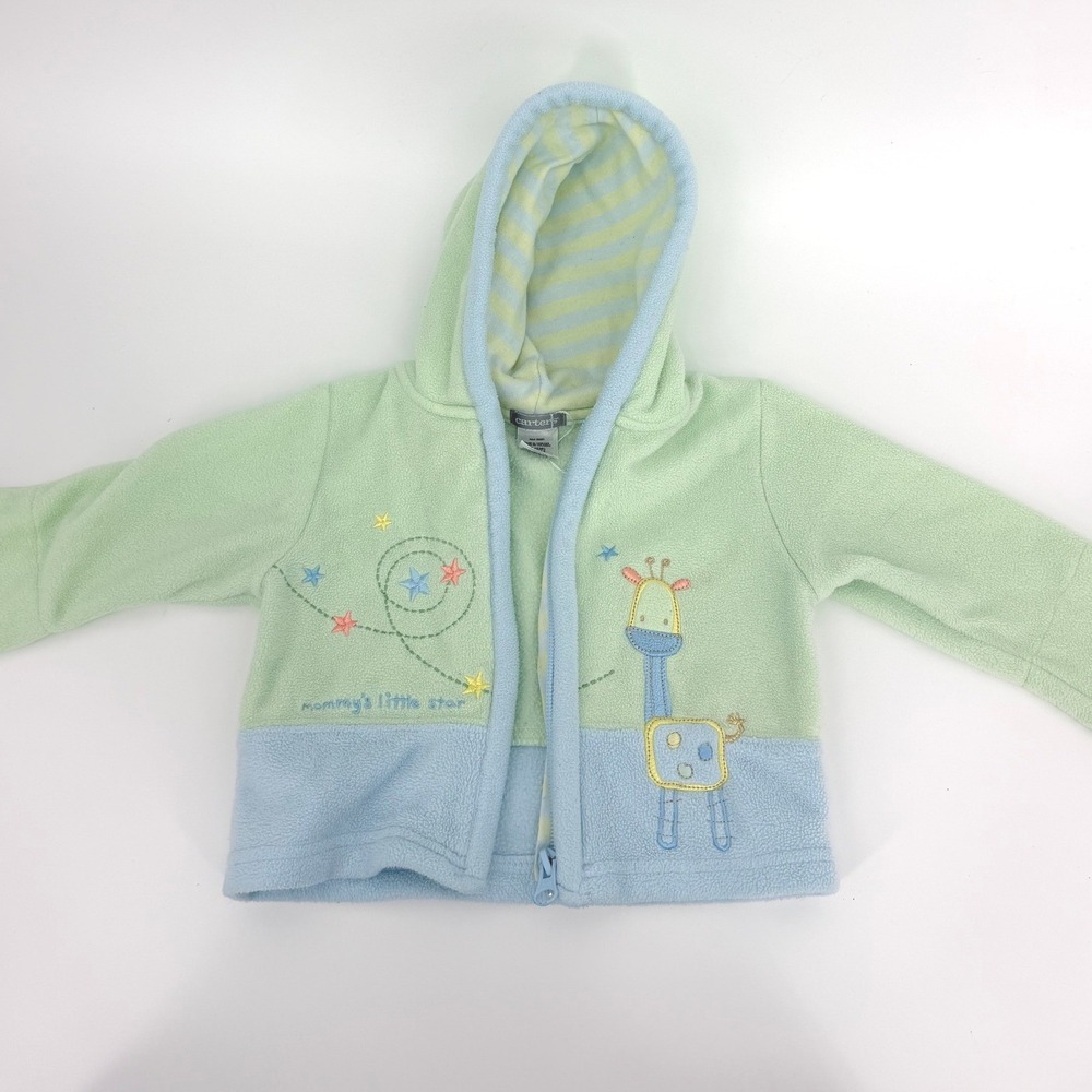Carters Baby Fleece Hoodie Mint Green Blue Giraffe Star Zip Up Jacket 6M